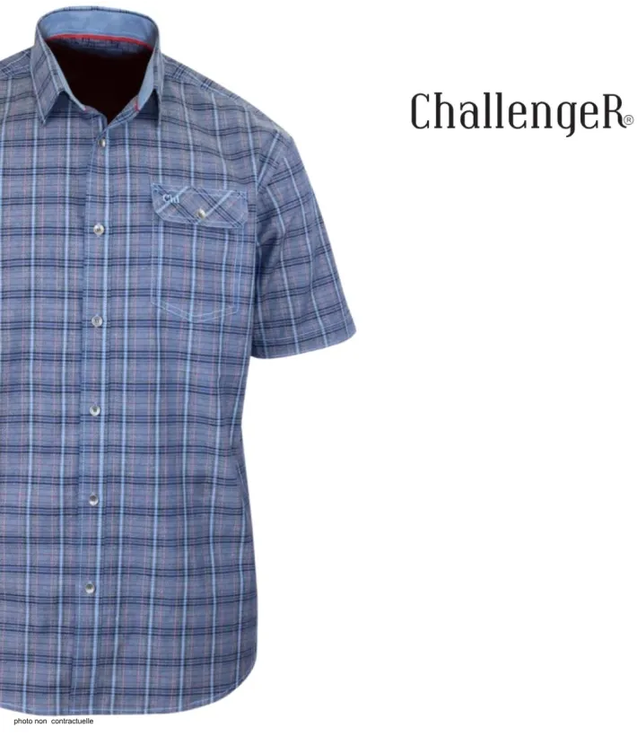 CHALLENGER CH4021 Chemise Manches Courtes Pur Coton Bleu Orange