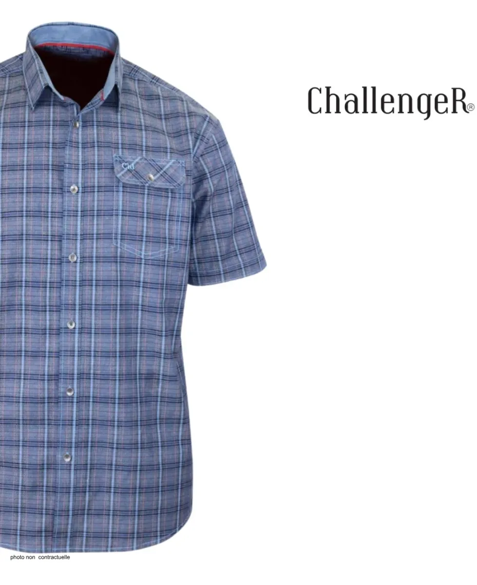 CHALLENGER CH4021 Chemise Manches Courtes Pur Coton Bleu Orange