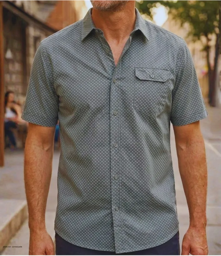 CHALLENGER CH4023 Chemise Manches Courtes Pur Coton Gris
