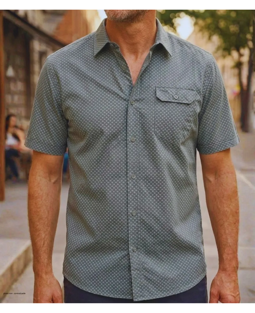 CHALLENGER CH4023 Chemise Manches Courtes Pur Coton Gris