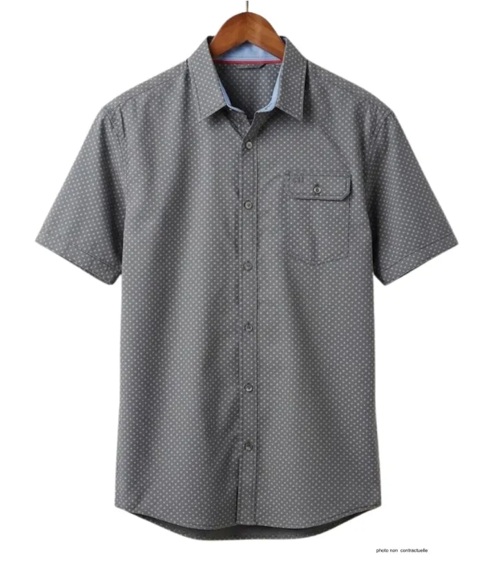 CHALLENGER CH4023 Chemise Manches Courtes Pur Coton Gris