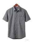 CHALLENGER CH4023 Chemise Manches Courtes Pur Coton Gris