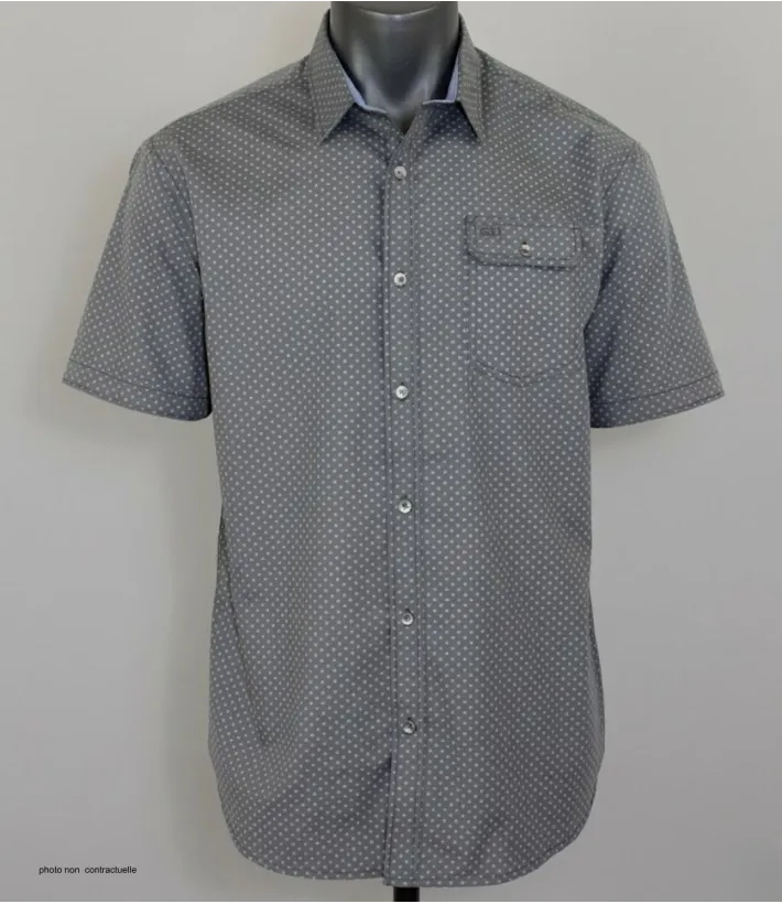 CHALLENGER CH4023 Chemise Manches Courtes Pur Coton Gris