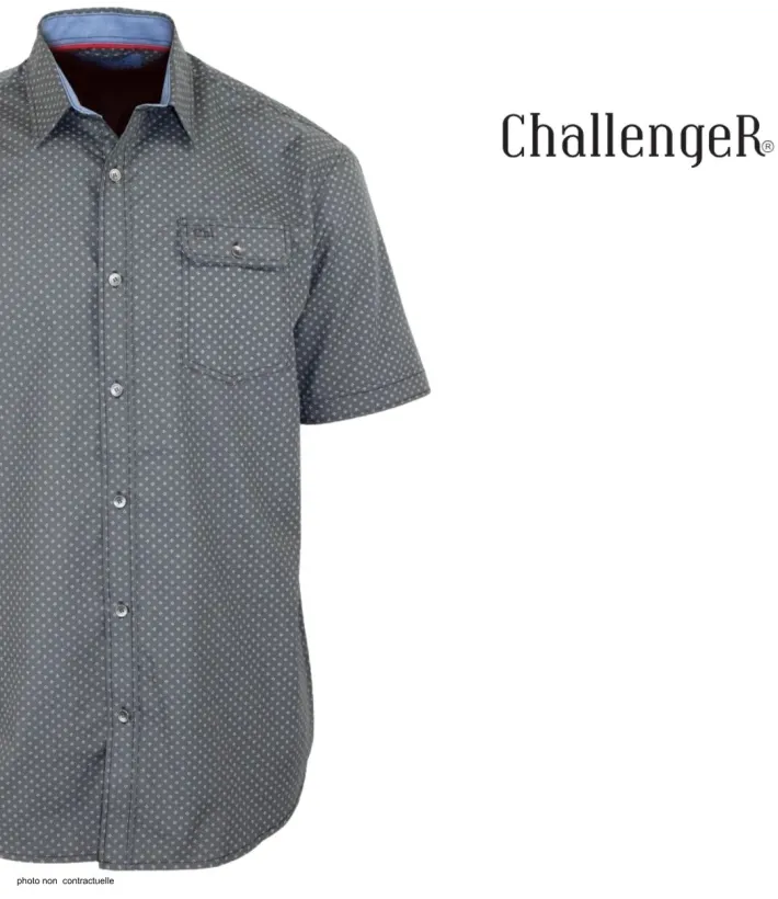 CHALLENGER CH4023 Chemise Manches Courtes Pur Coton Gris