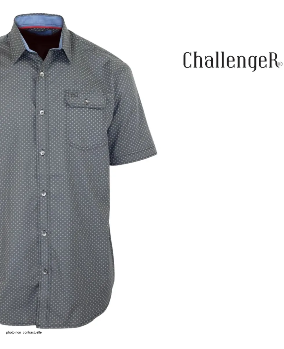 CHALLENGER CH4023 Chemise Manches Courtes Pur Coton Gris