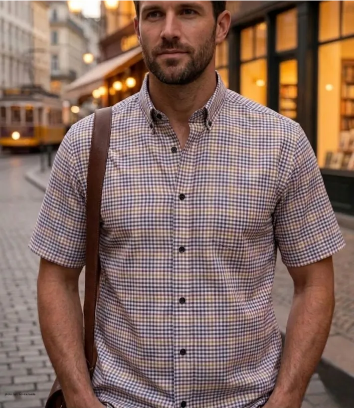 CHALLENGER CH4027 Chemise Manches Courtes Coton Carreaux