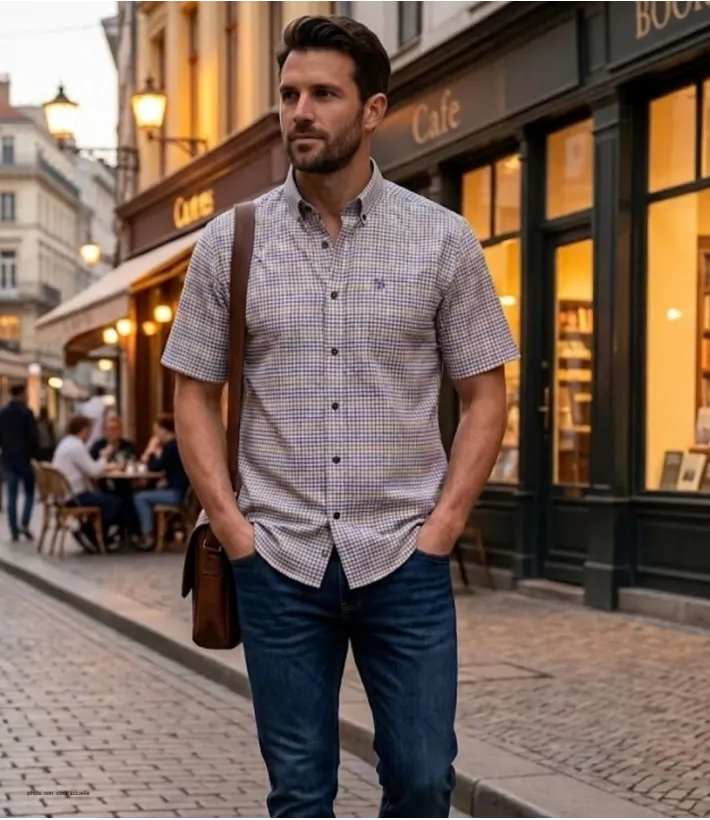 CHALLENGER CH4027 Chemise Manches Courtes Coton Carreaux