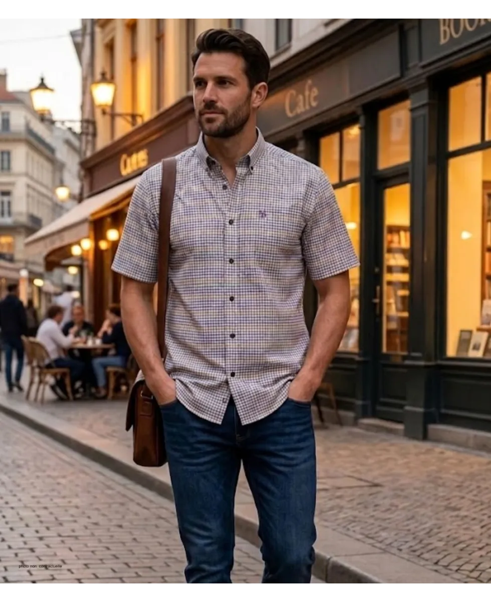CHALLENGER CH4027 Chemise Manches Courtes Coton Carreaux