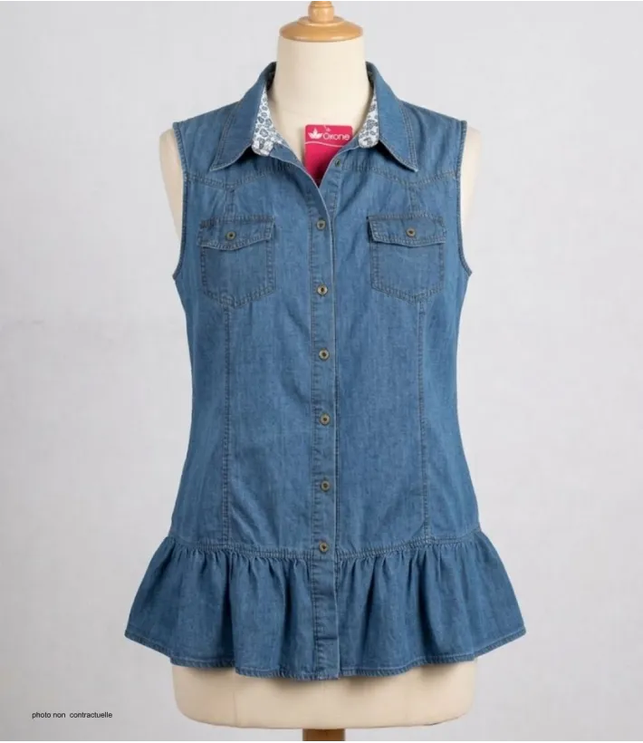 Axone Denim-Confort Tunique en jean bleu coton ample