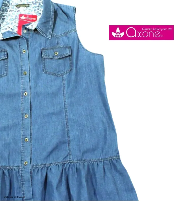 Axone Denim-Confort Tunique en jean bleu coton ample