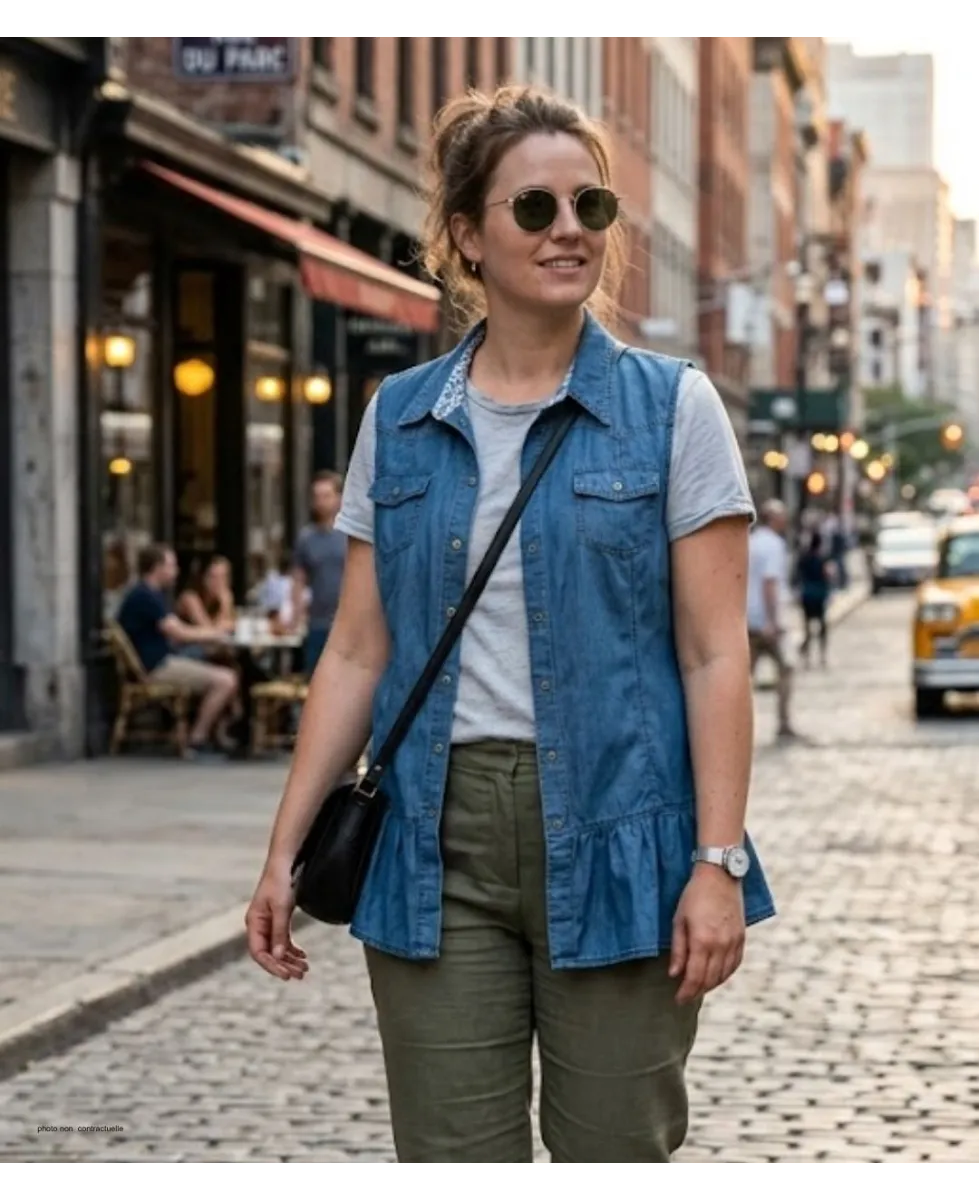 Axone Denim-Confort Tunique en jean bleu coton ample