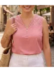 Chemisier uni sans manches pour femme de la marque Mayflower modèle CHF3053D en tissu crêpe fluide de coloris rose.