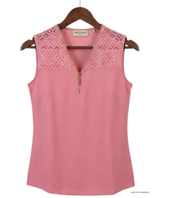 Mayflower CHF3053D Chemisier uni sans manches rose en crêpe