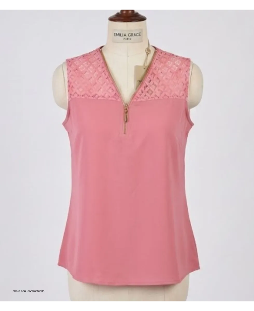 Mayflower CHF3053D Chemisier uni sans manches rose en crêpe