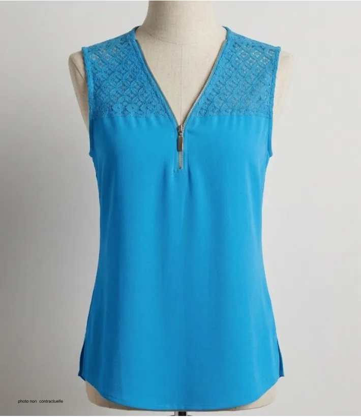 Mayflower CHF3053C Top sans manches bleu turquoise zippé