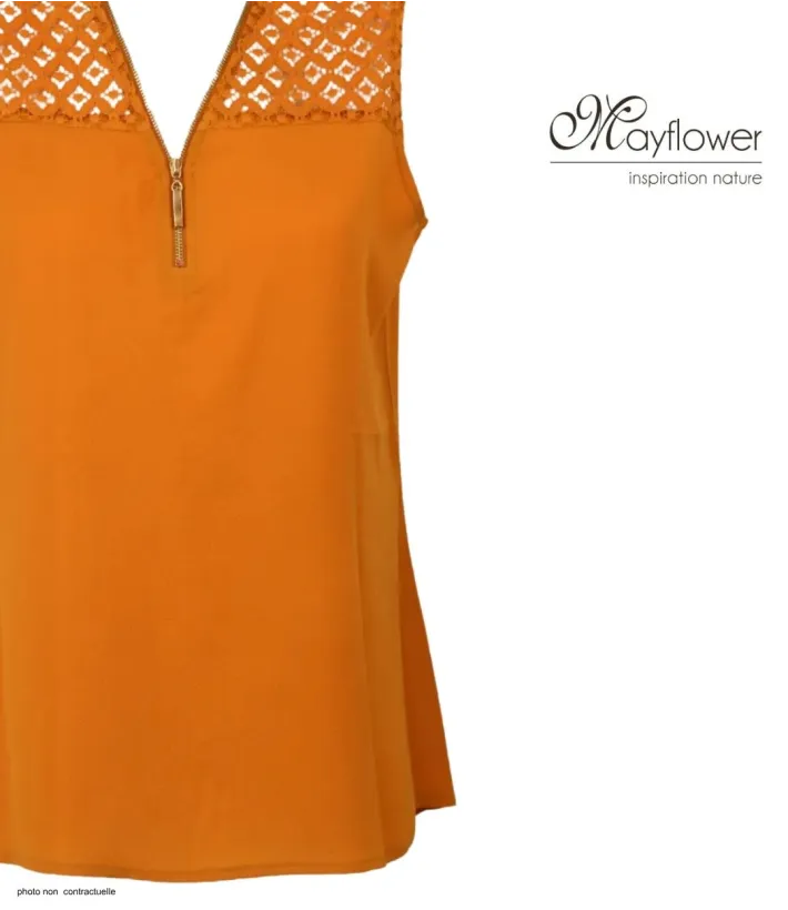 Top sans mancheMayflower CHF3053B Top sans manches jaune zippé en crêpes orange femme – Dentelle, zip doré, polyester