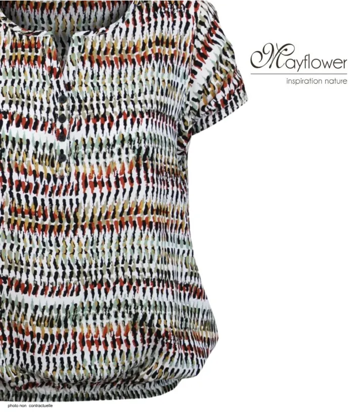 Mayflower CORALIE1 Tunique viscose imprimée vert beige jaune