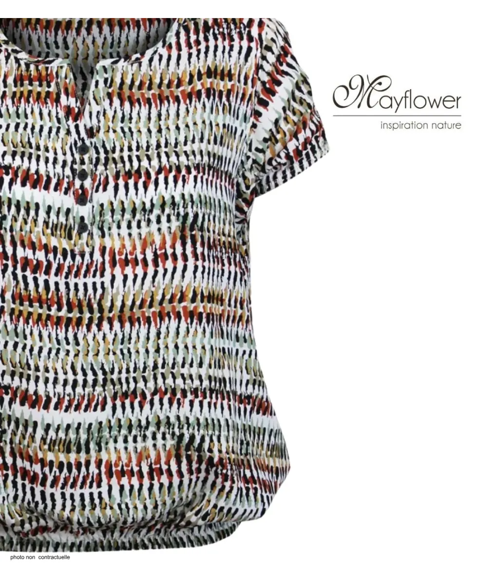 Mayflower CORALIE1 Tunique viscose imprimée vert beige jaune