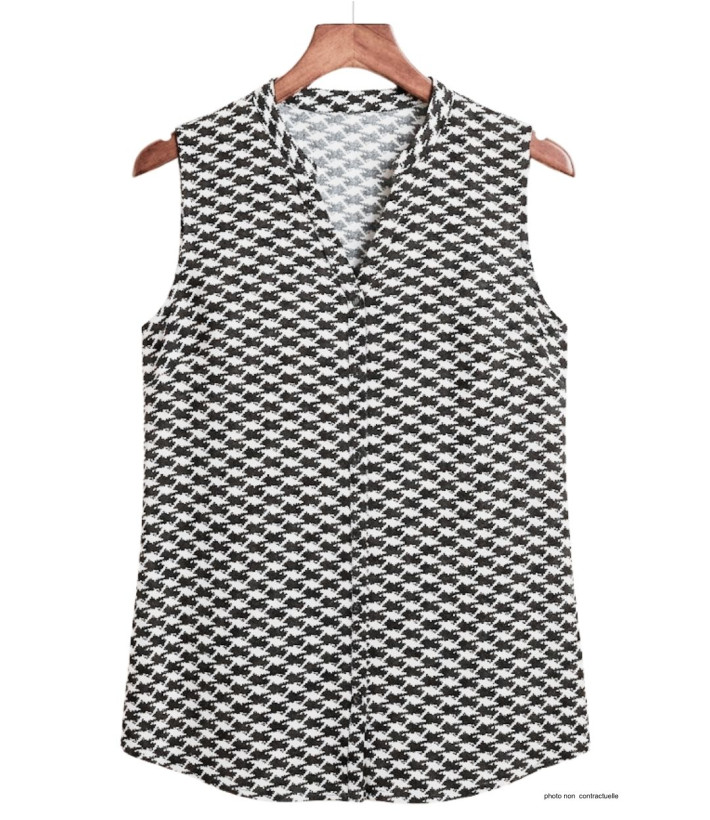 MAYFLOWER VOGUE1 Chemisier sans manches en viscose noir et blanc