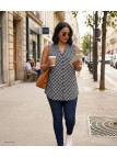 MAYFLOWER VOGUE1 Chemisier sans manches en viscose noir et blanc