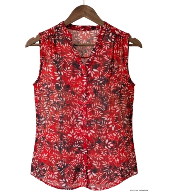 Chemisier sans manche rouge femme – Col rond, imprimé, polyester