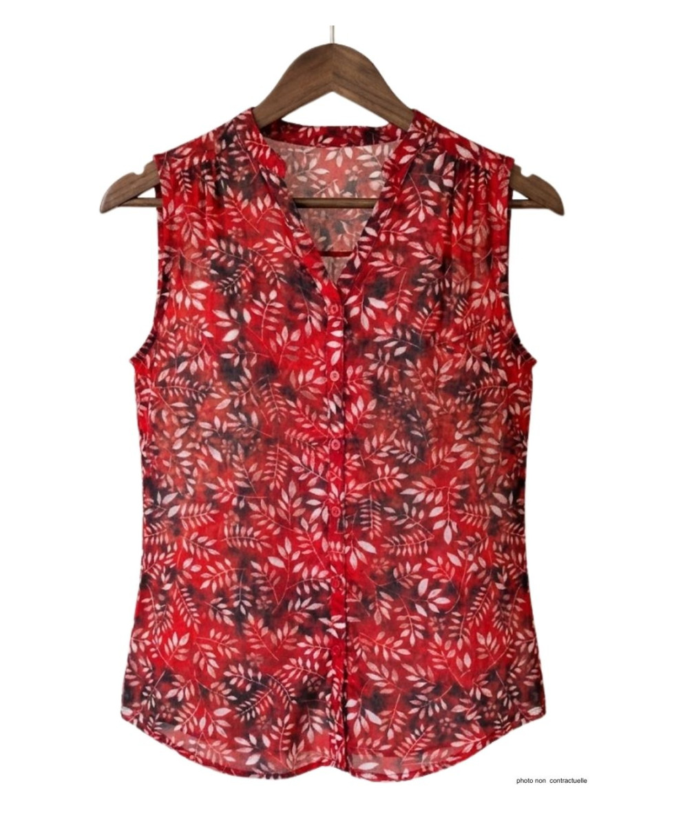 Chemisier sans manche rouge femme – Col rond, imprimé, polyester