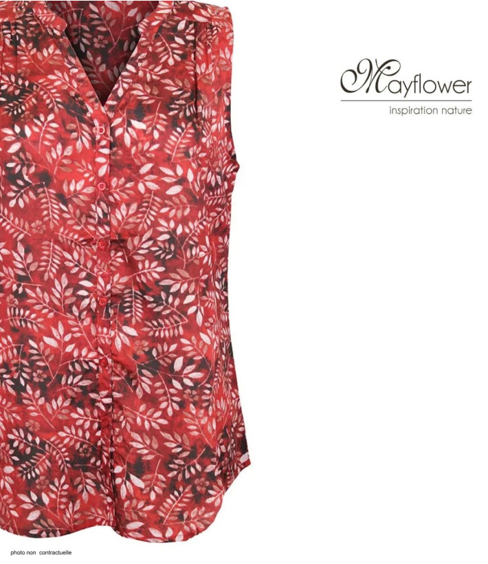Chemisier sans manche rouge femme – Col rond, imprimé, polyester