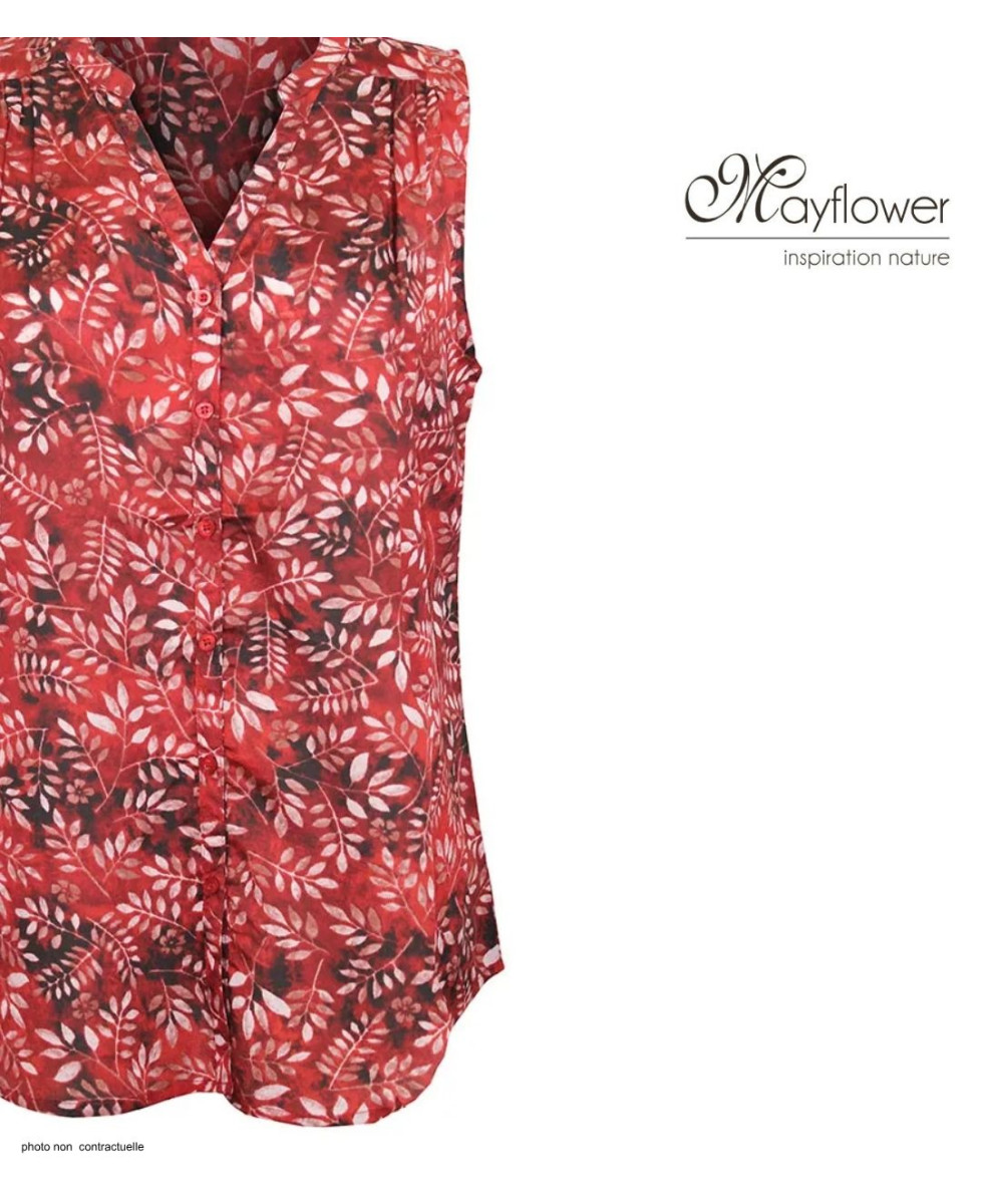Chemisier sans manche rouge femme – Col rond, imprimé, polyester