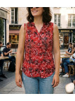 Chemisier sans manche rouge femme – Col rond, imprimé, polyester
