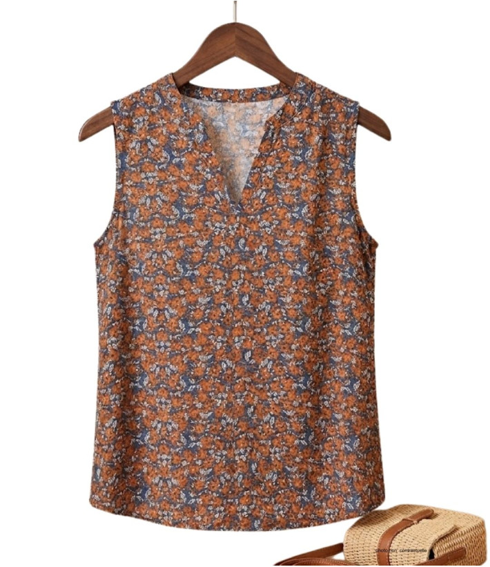 MAYFLOWER VOLTIGE1 — Chemisier sans manches orange en viscose