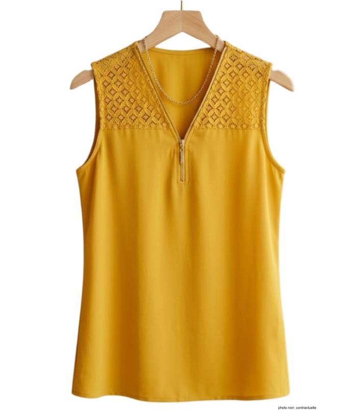 Top sans manches MAYFLOWER CHF3053A jaune en crêpe chic