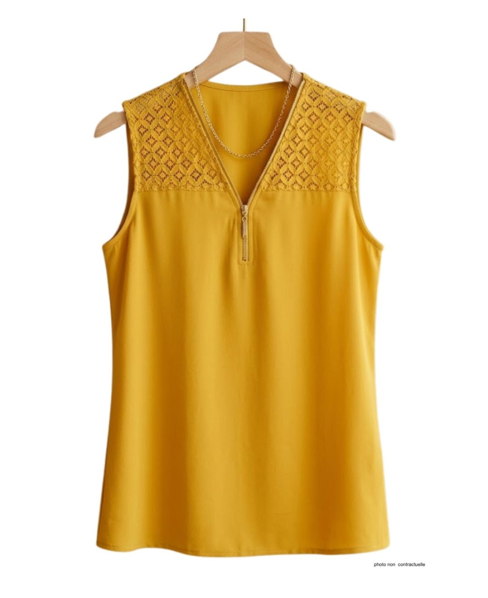 Top sans manches MAYFLOWER CHF3053A jaune en crêpe chic