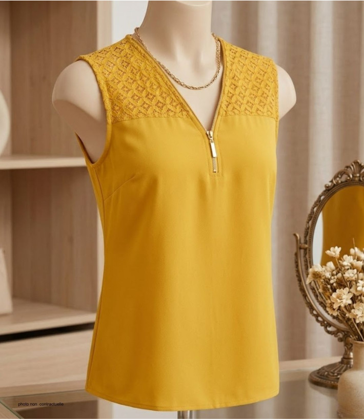 Top sans manches MAYFLOWER CHF3053A jaune en crêpe chic