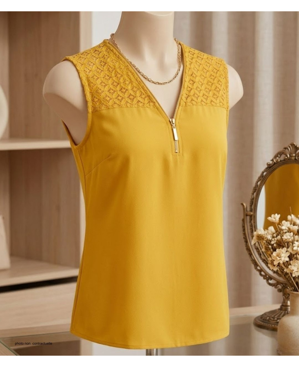 Top sans manches MAYFLOWER CHF3053A jaune en crêpe chic