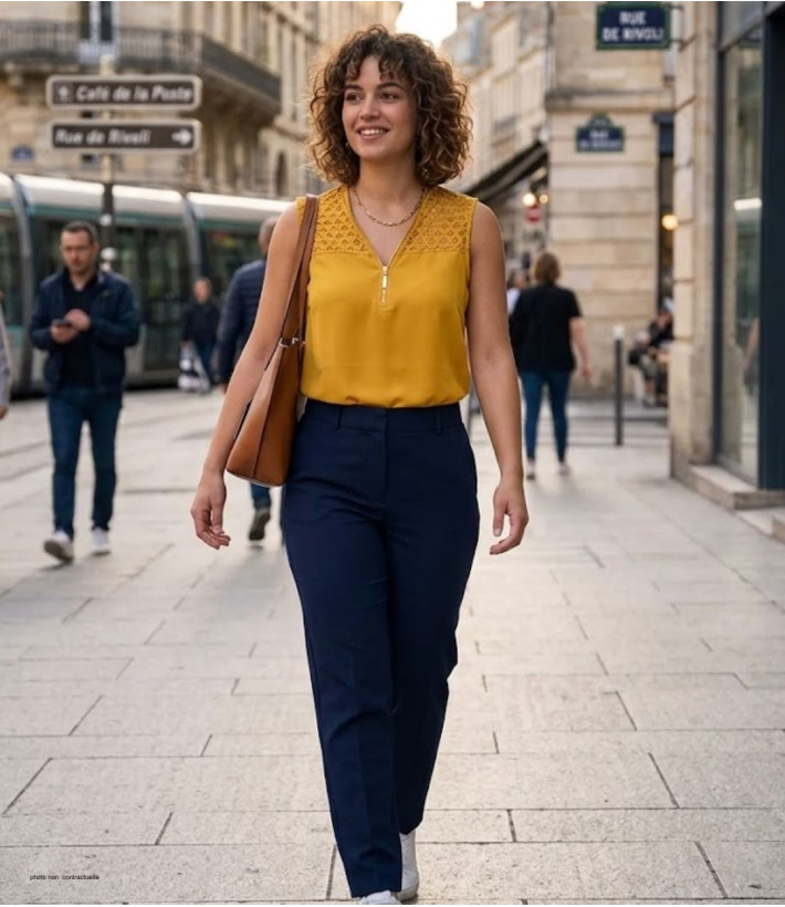 Top sans manches MAYFLOWER CHF3053A jaune en crêpe chic