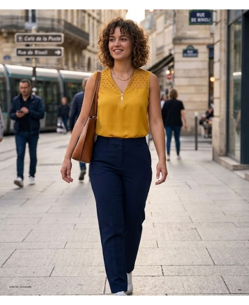 Top sans manches MAYFLOWER CHF3053A jaune en crêpe chic