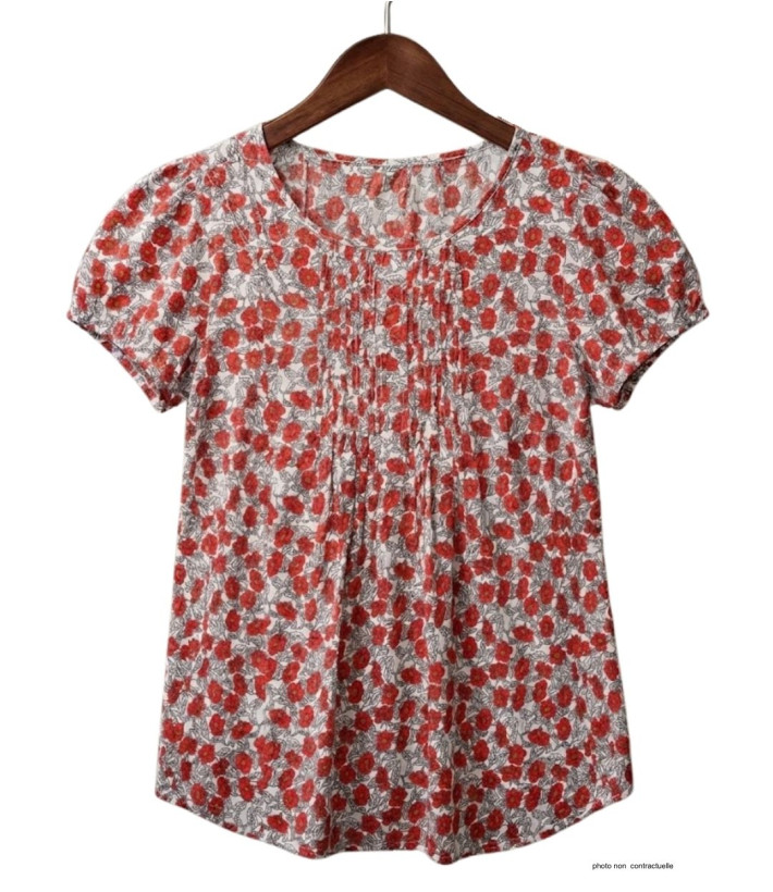MAYFLOWER VELVI1 Chemisier Plissé Fleuri Rouge et Gris