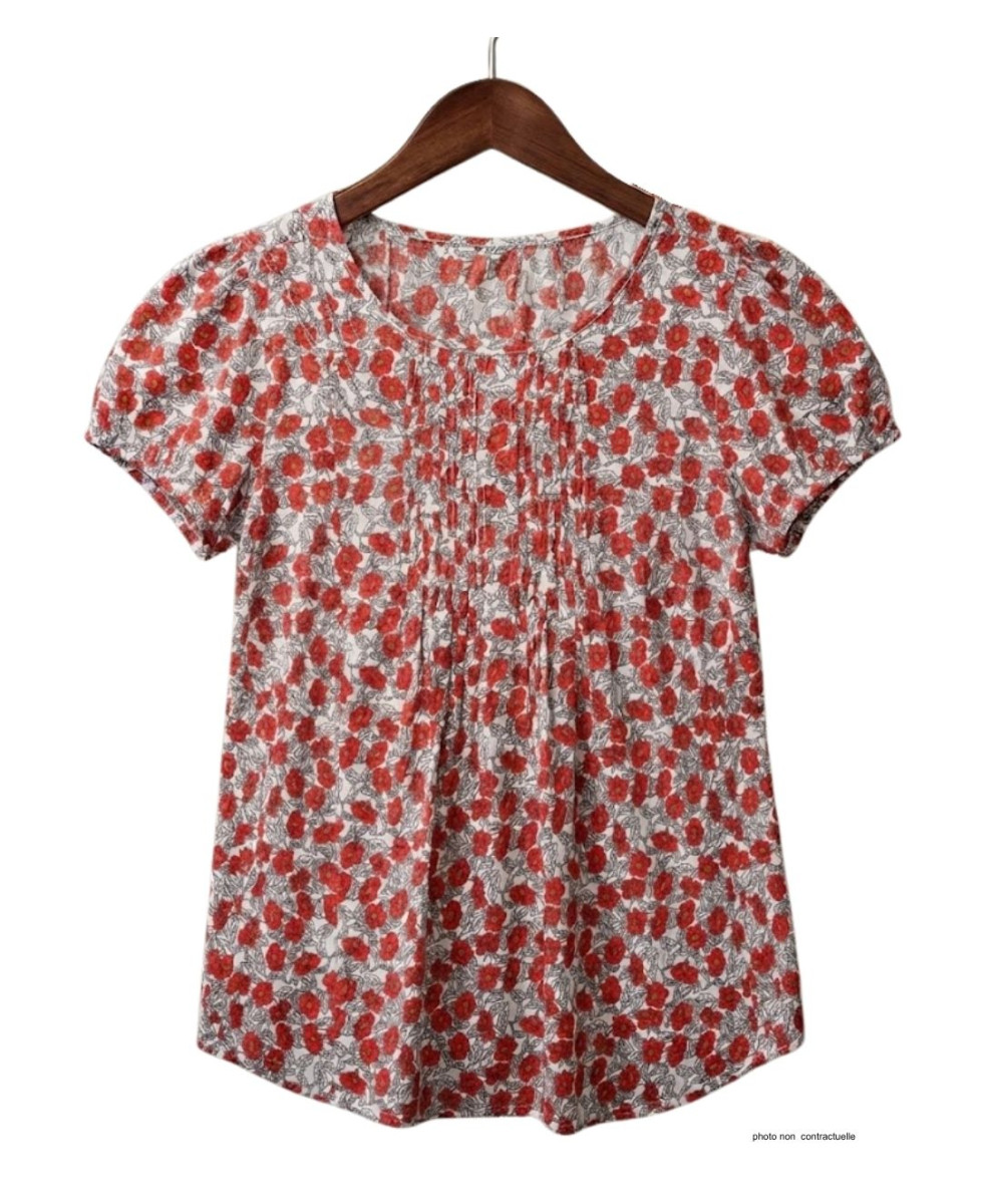 MAYFLOWER VELVI1 Chemisier Plissé Fleuri Rouge et Gris
