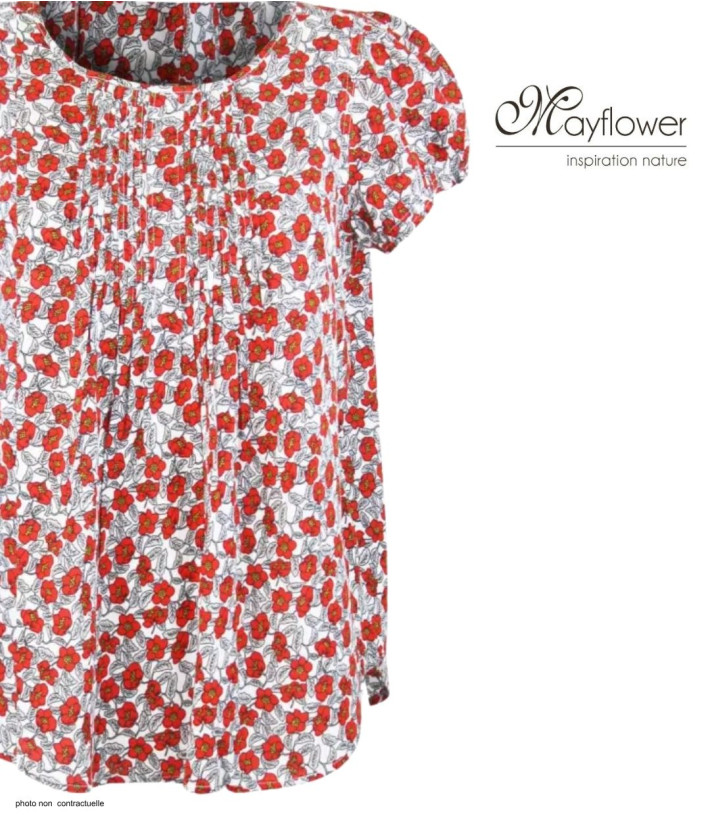 MAYFLOWER VELVI1 Chemisier Plissé Fleuri Rouge et Gris