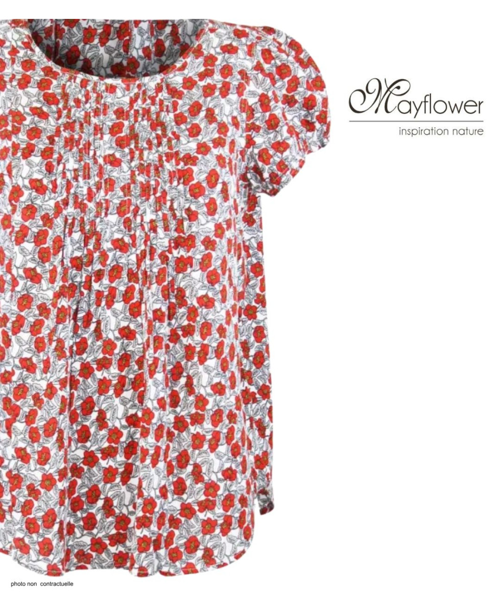 MAYFLOWER VELVI1 Chemisier Plissé Fleuri Rouge et Gris