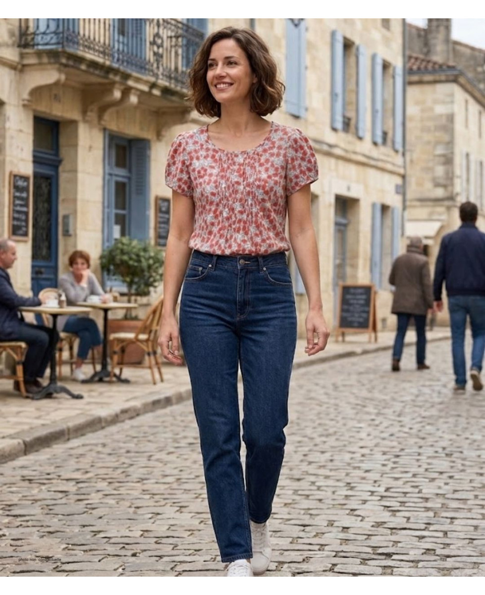 MAYFLOWER VELVI1 Chemisier Plissé Fleuri Rouge et Gris