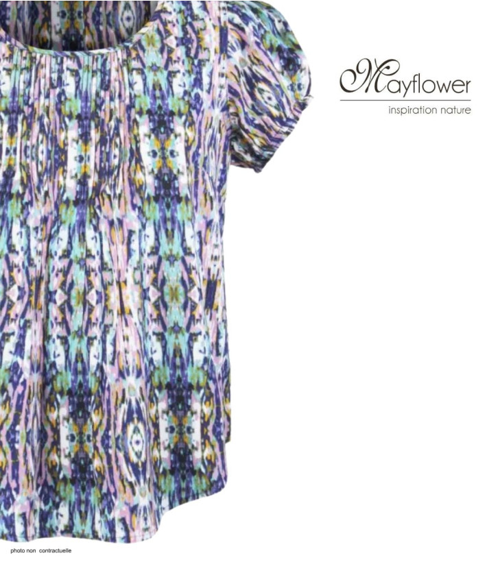 MAYFLOWER VERLAN1 Chemisier Plissé Fleuri Bleu et Blanc