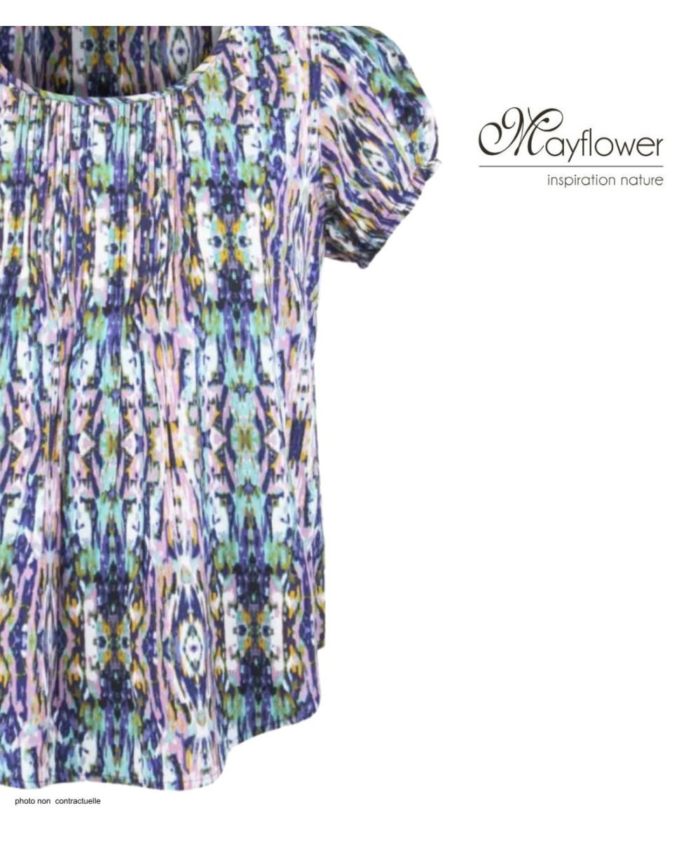 MAYFLOWER VERLAN1 Chemisier Plissé Fleuri Bleu et Blanc