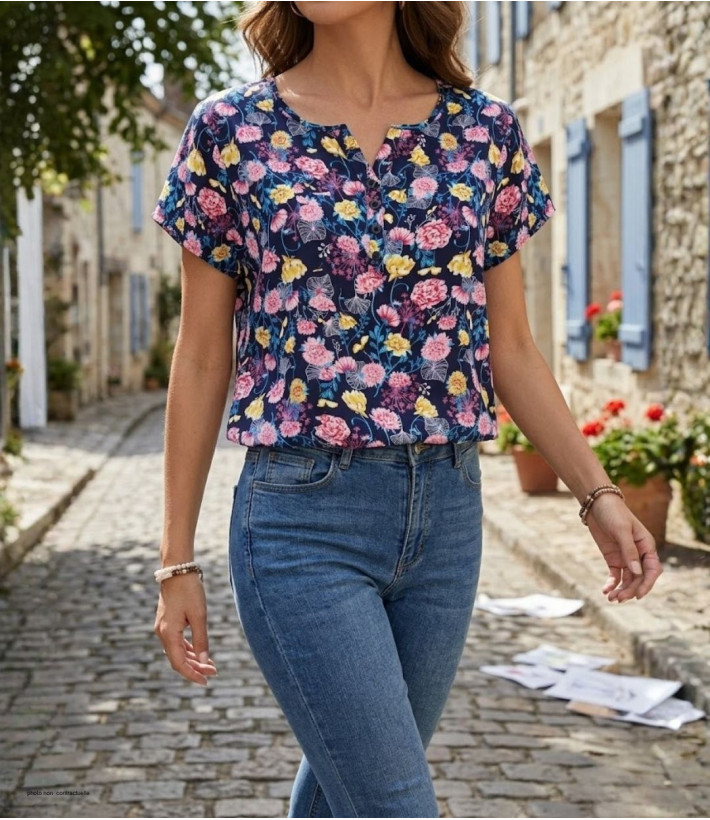 MAYFLOWER VICTOIRE1 Chemisier Imprimé Bleu et Rose