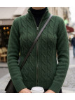 Cardigan torsadé olive femme SAMY2 – Zippé, laine & acrylique