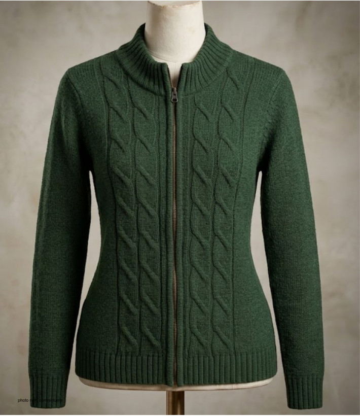 Cardigan torsadé olive femme SAMY2 – Zippé, laine & acrylique
