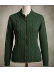 Cardigan torsadé olive femme SAMY2 – Zippé, laine & acrylique
