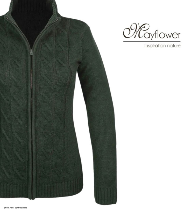 Cardigan torsadé olive femme SAMY2 – Zippé, laine & acrylique