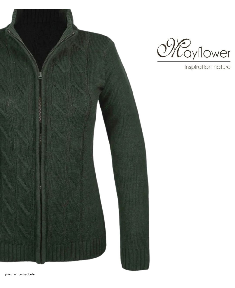 Cardigan torsadé olive femme SAMY2 – Zippé, laine & acrylique