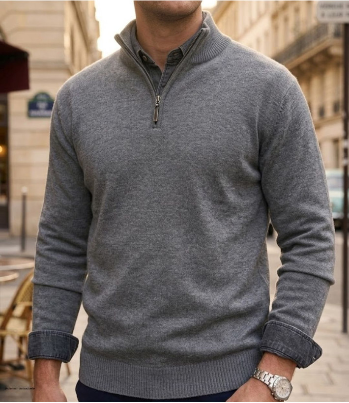 Pull col montant zippé CHALLENGER PUL2005A – Gris chaud